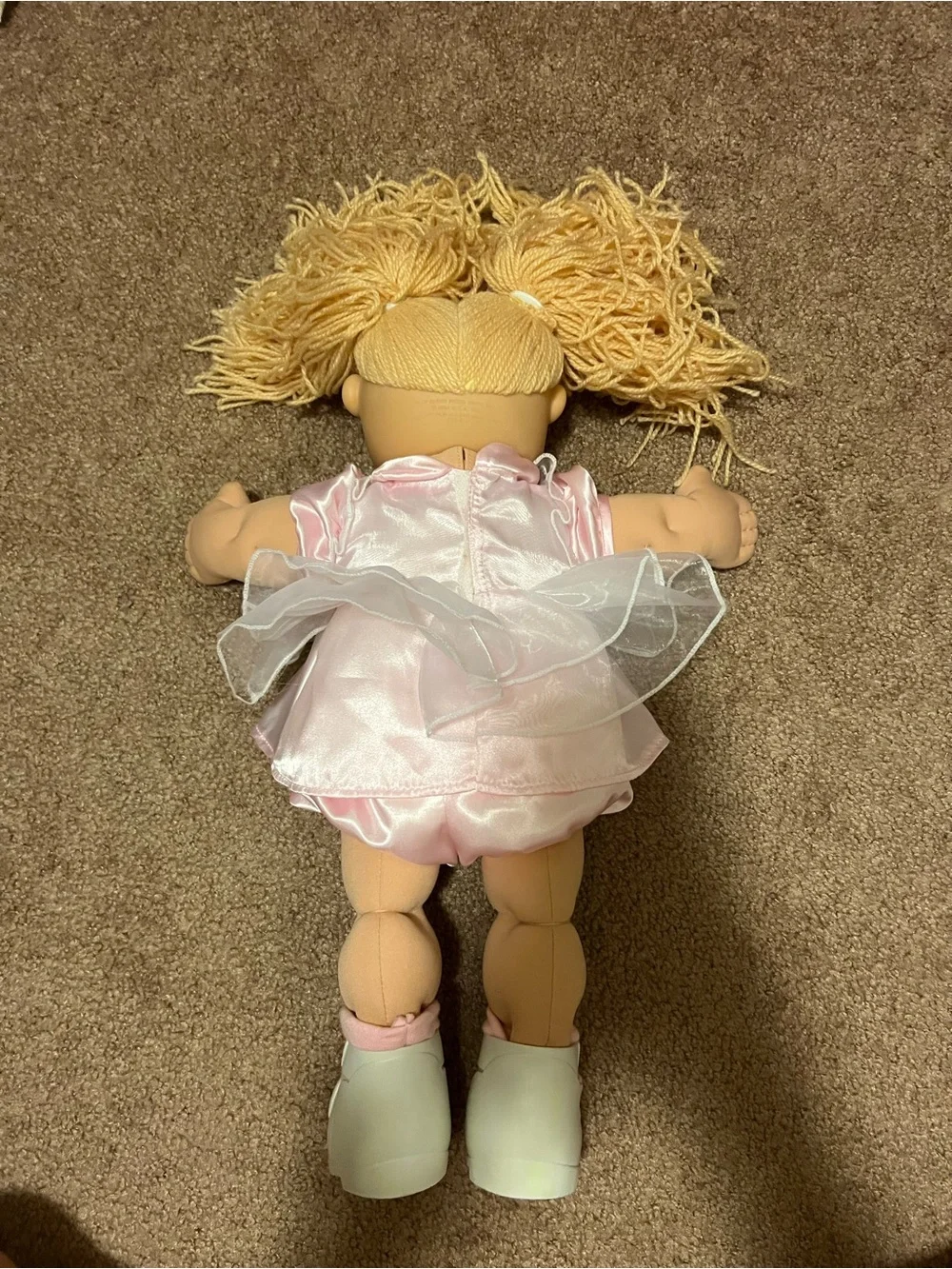 Cabbage Patch Kids Plush Pink Party Dress Rag Doll with Blonde Yarn Hair